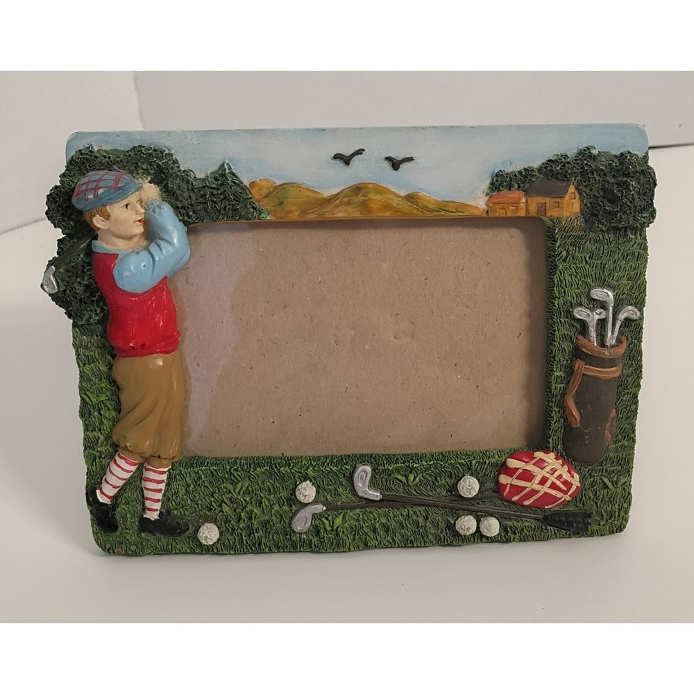 Vintage 3D Ceramic Resin 4x6" Photo Golf Club Themed Picture Frame‎ Golf Gift